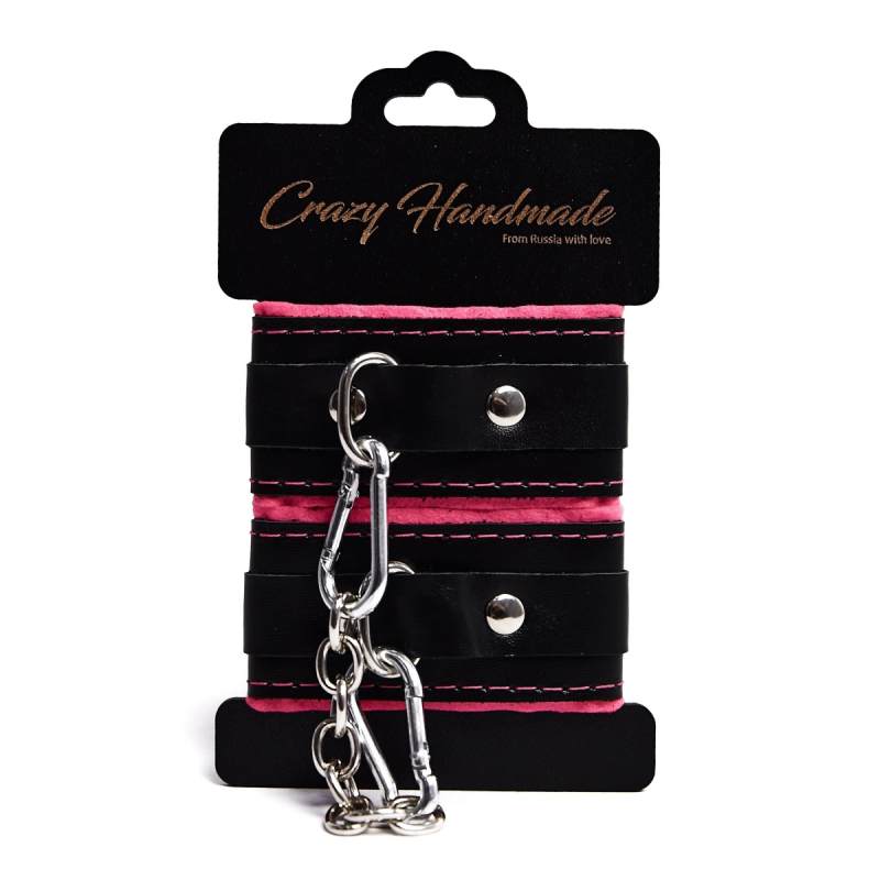 Наручники с мягкой розовой подкладкой "Crazy Handmade" кожа 